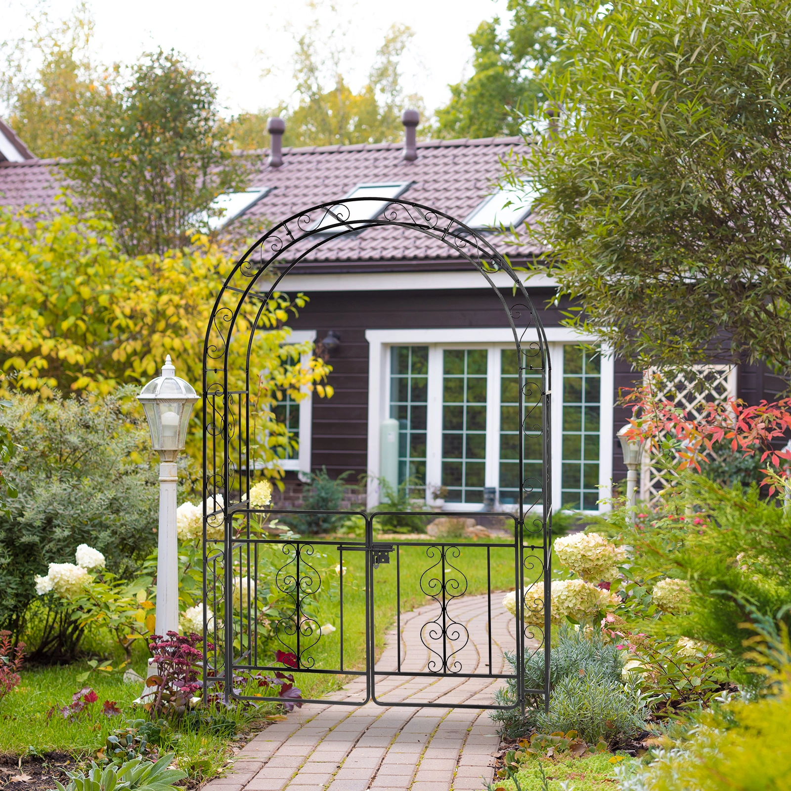 134.5*58.5*213cm Arc Roof Double Layer With Door Wrought Iron Iron Arch Courtyard Black view 2