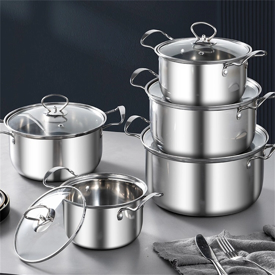 5-Piece Stainless Steel Induction Cookware Set, Non-Stick Pots and Pans with Lids, All Stove Compatible view 2