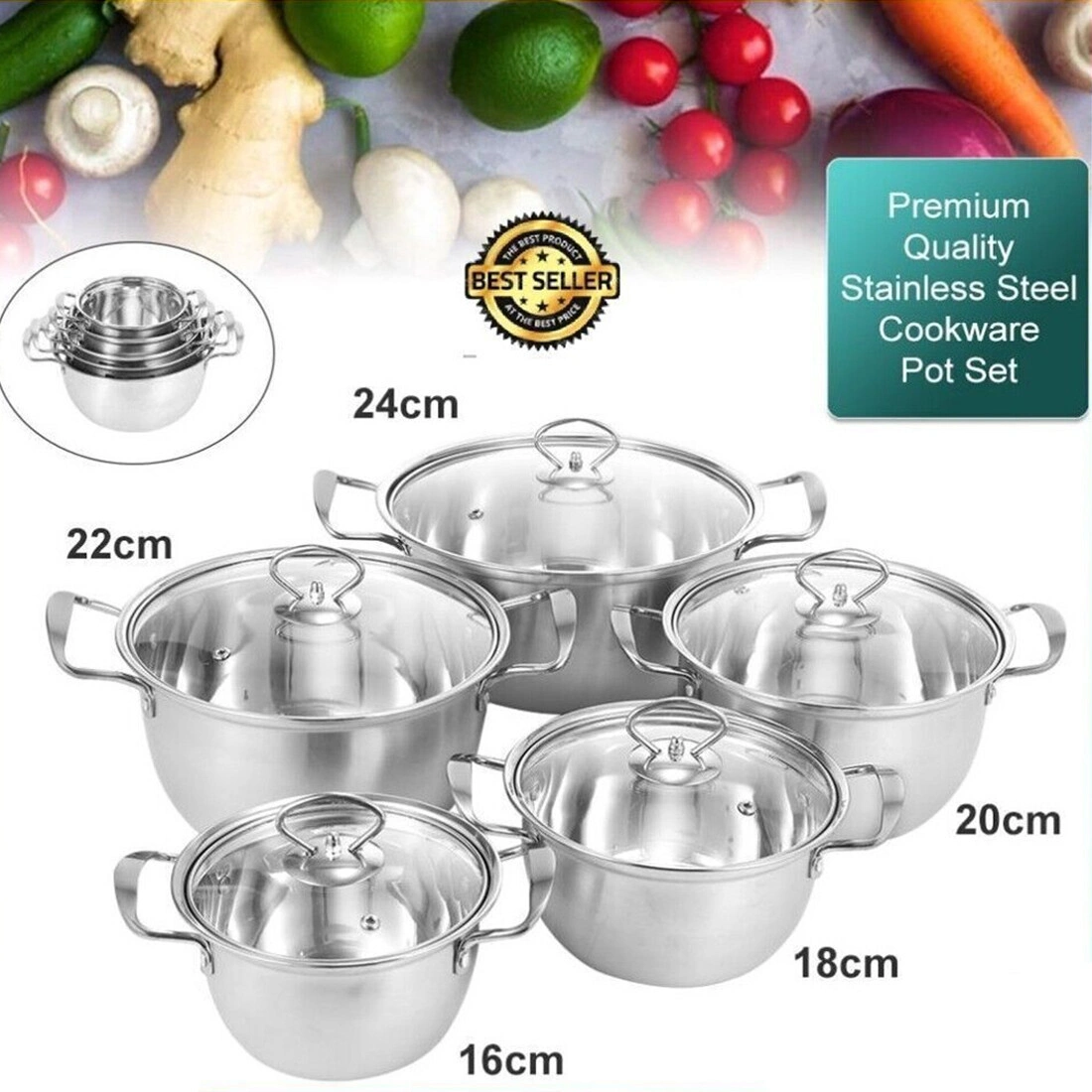 5-Piece Stainless Steel Induction Cookware Set, Non-Stick Pots and Pans with Lids, All Stove Compatible view 5