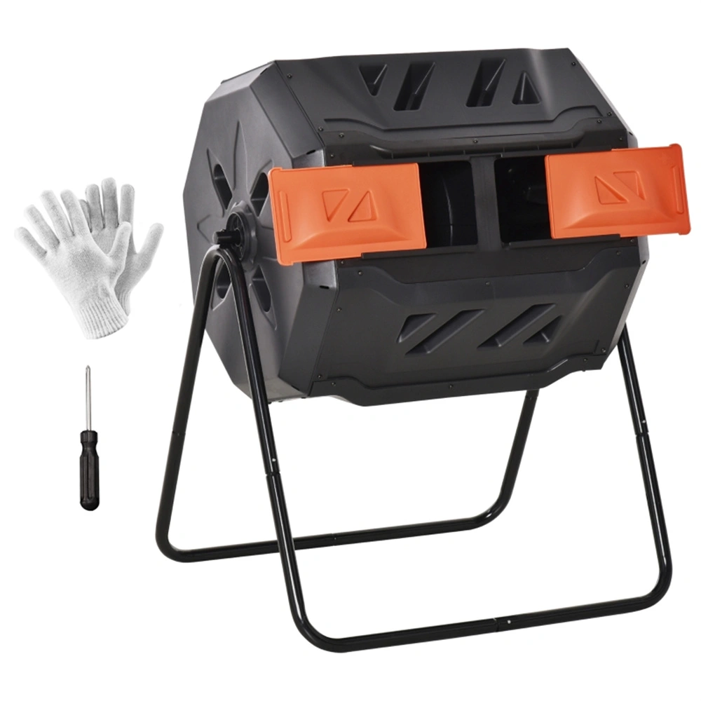 160L Tumbling Composter with Dual Chamber, Outdoor Compost Bin for Garden Waste, Recycled Material