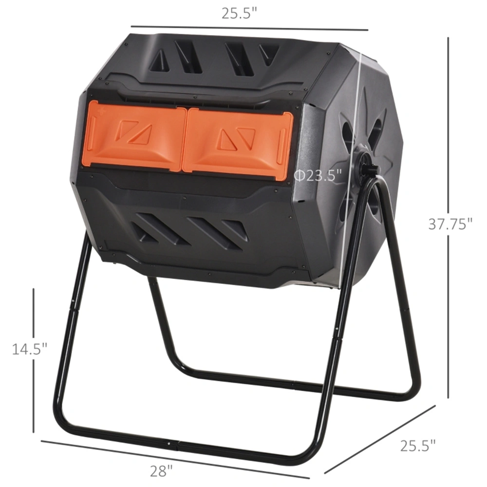 160L Tumbling Composter with Dual Chamber, Outdoor Compost Bin for Garden Waste, Recycled Material view 3