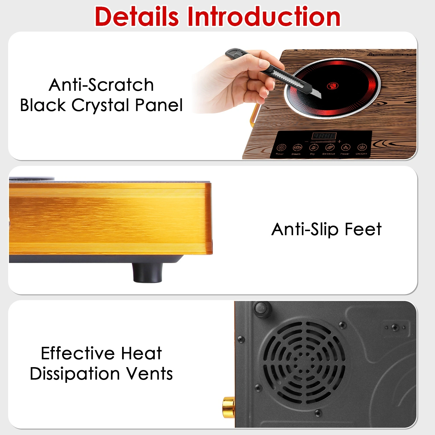7000W Double Burner Electric Cooktop 110V, 2x3500W Hot Plate, 4 Preset Modes Steam/Fry/BBQ/Power, 11-Level Control, Easy-Clean Glass Surface, Portable view 3