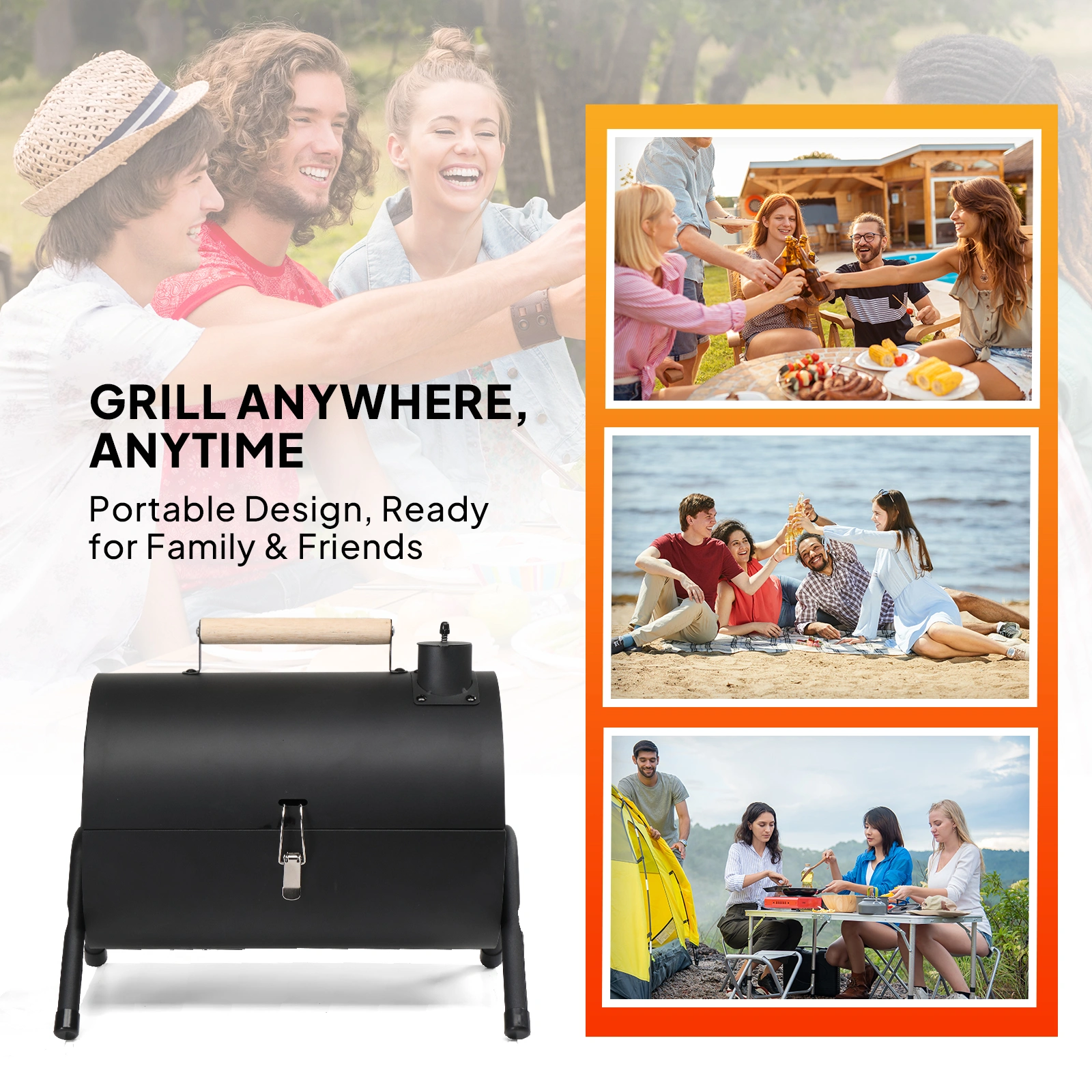 Portable Charcoal Grill Outdoor Stove, Two Side Carbon Griller for BBQ, Tabletop Barbecue Grill for Outdoor Camping Backyard Party, Black view 7