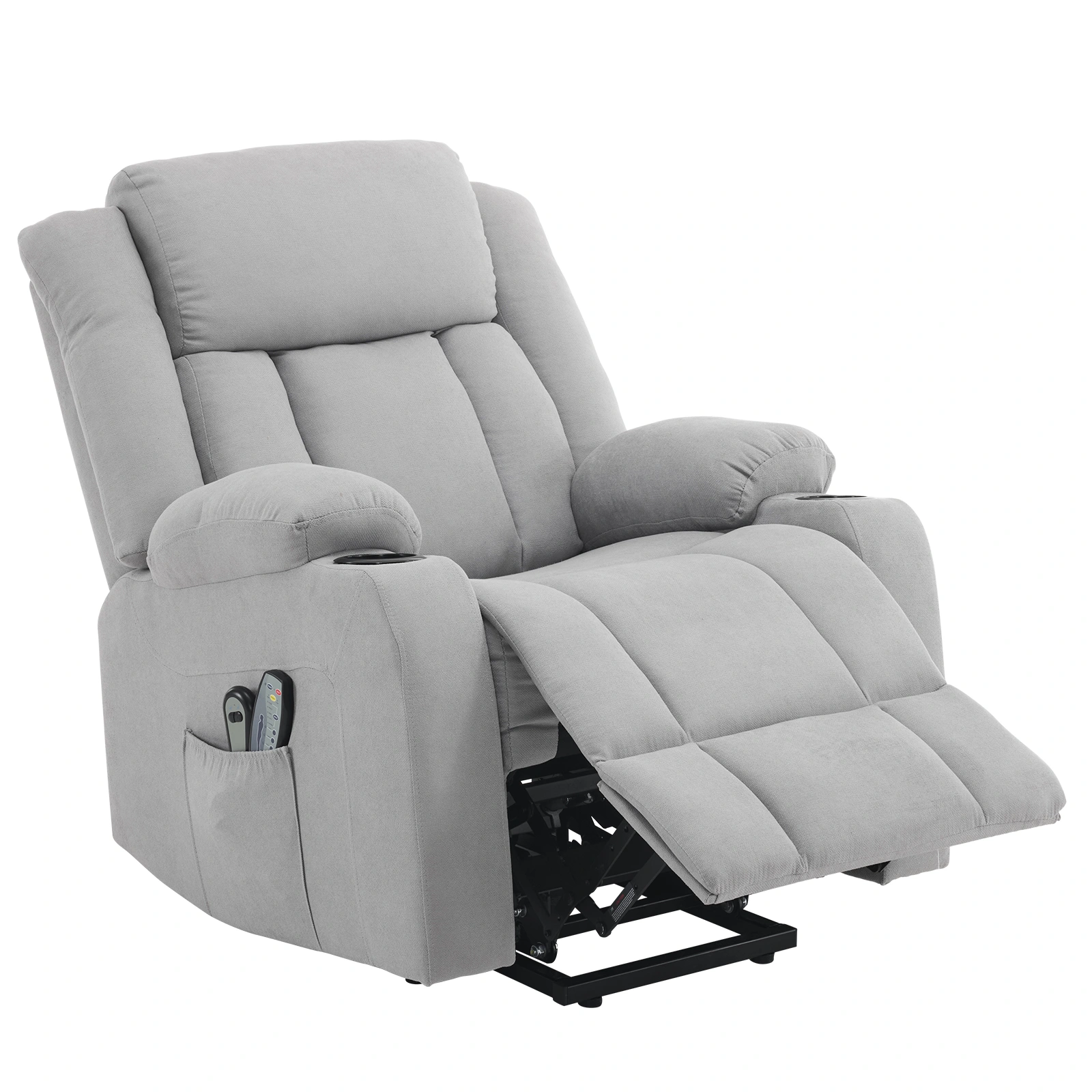 1x Grey Fabric Electric Recliner Chair for Elderly, 8-Point Massage Belt with Heat, 120kg Weight Capacity, Indoor Functional Chair, UK