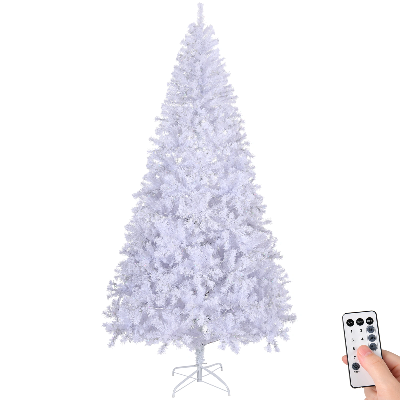 5 FT Artificial Christmas Tree with 80 Warm White Battery Operated Lights, 480 Branch Tips, Full Pre-Lit Pine Christmas Tree with Sturdy Metal Stand, White view 2