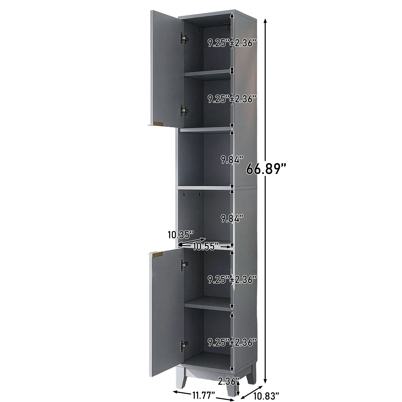 Gray particleboard with melamine veneer and MDF grid vacuum forming, 30*28*170cm, two doors and two shelves, bathroom vanity view 3