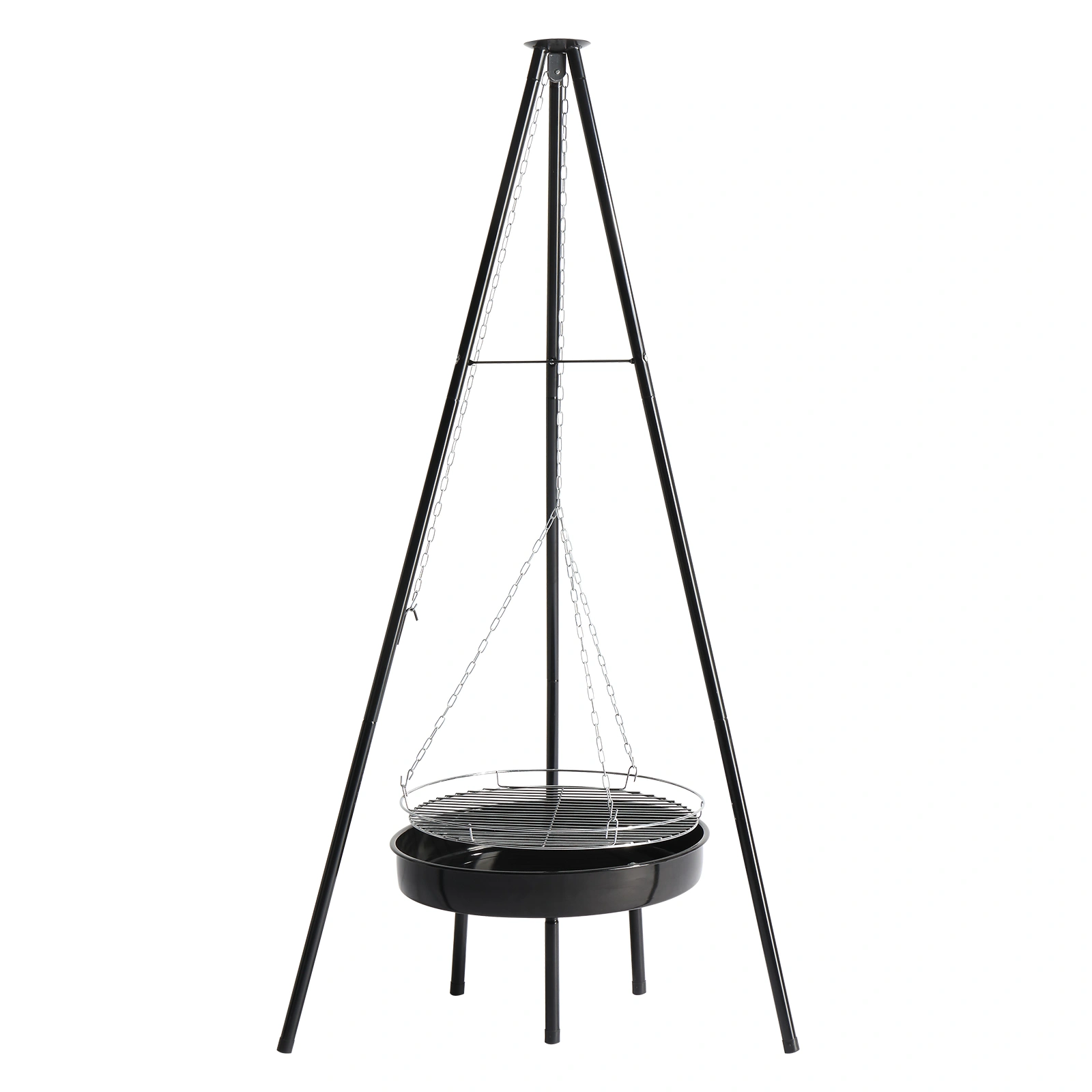Campfire Tripod Grill, Adjustable Height BBQ Grill Grate with Fire Bowl for Outdoor Camping BBQ, Black