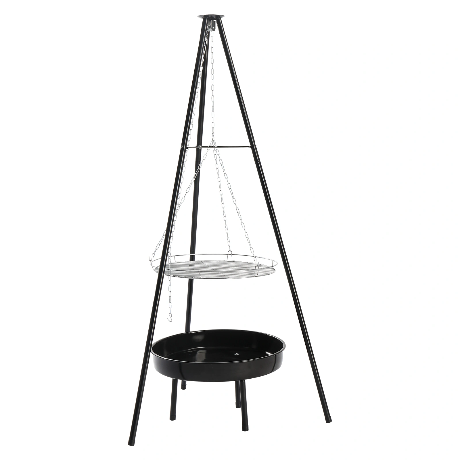 Campfire Tripod Grill, Adjustable Height BBQ Grill Grate with Fire Bowl for Outdoor Camping BBQ, Black view 2