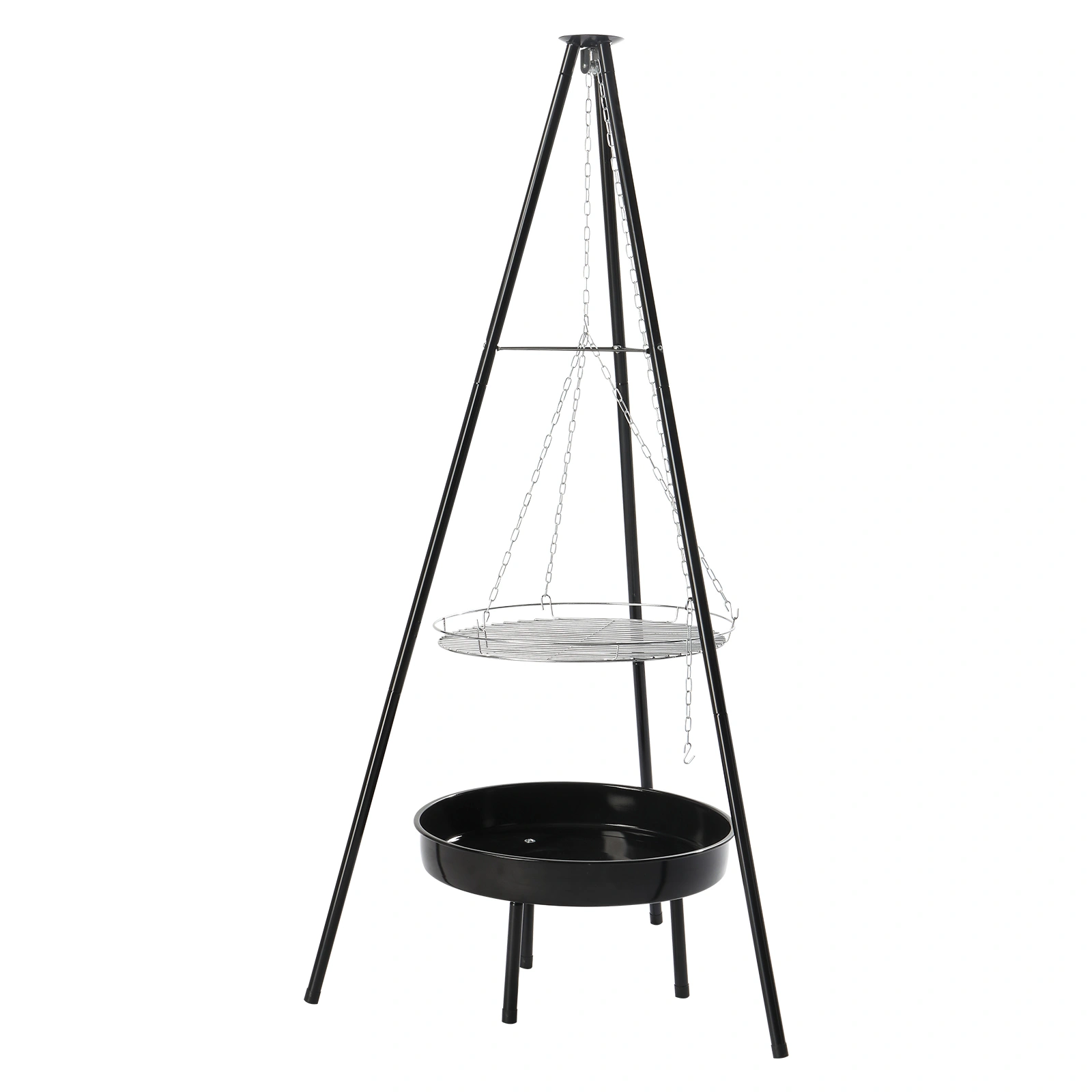Campfire Tripod Grill, Adjustable Height BBQ Grill Grate with Fire Bowl for Outdoor Camping BBQ, Black view 3