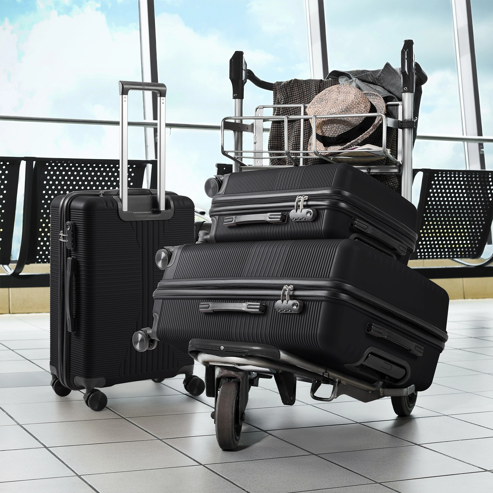 PP Trolley Case 20in 24in 28in 3PCS Suitcase Set Black view 17