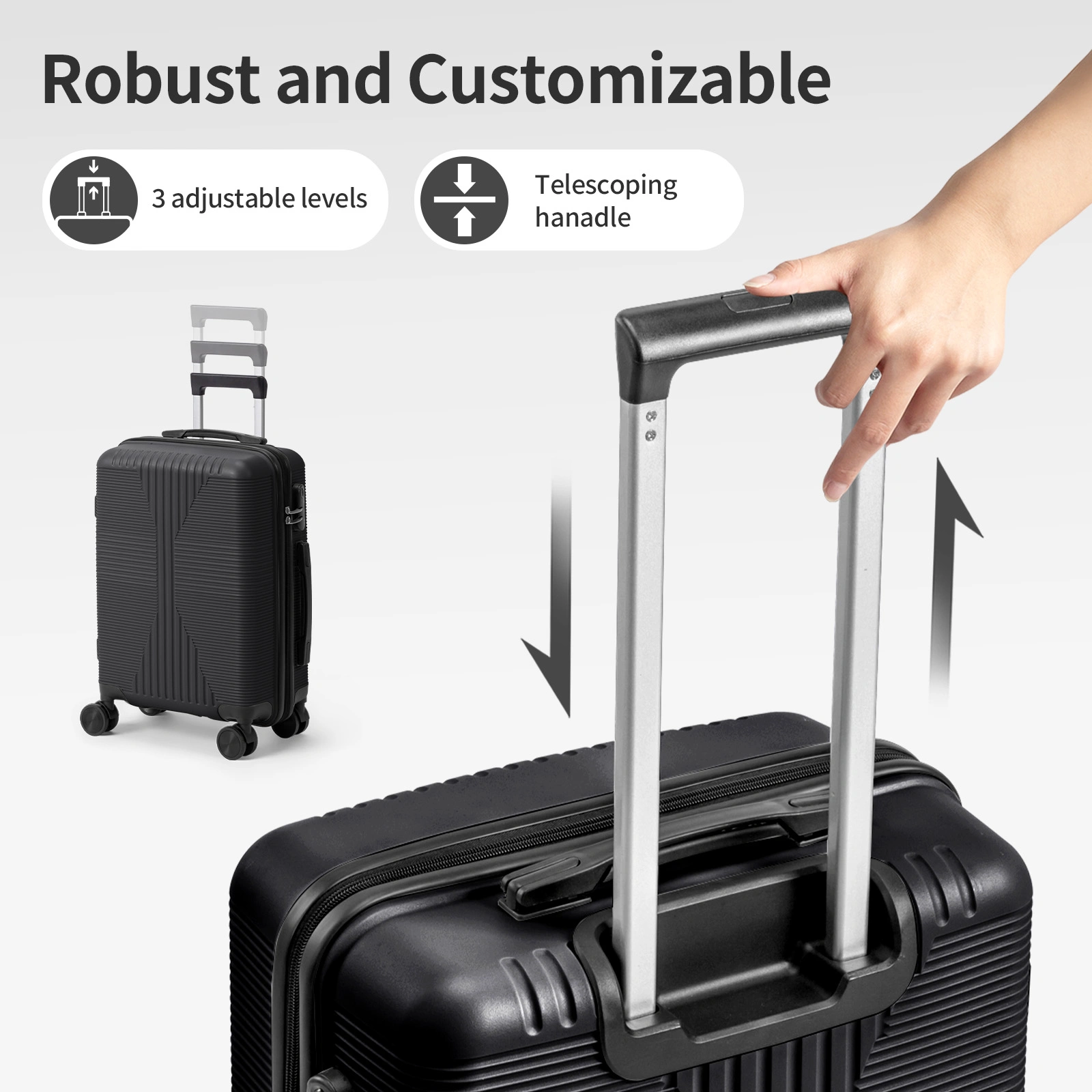 PP Trolley Case 20in 24in 28in 3PCS Suitcase Set Black view 21