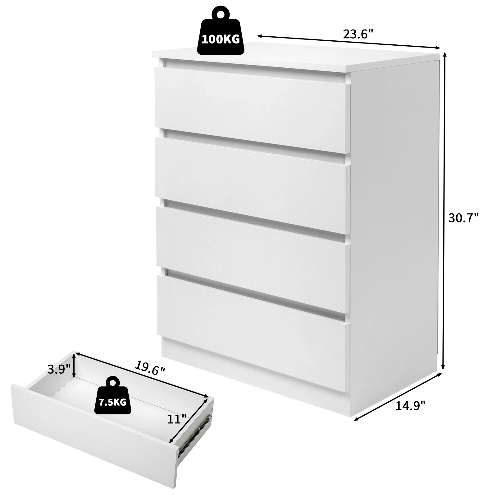 Wood Simple 4-Drawer Dresser White view 12