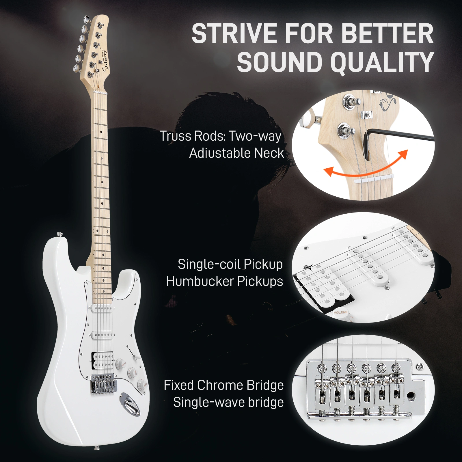 GST Stylish H-S-S Pickup Electric Guitar Kit with 20W AMP Bag Guitar Strap White view 7