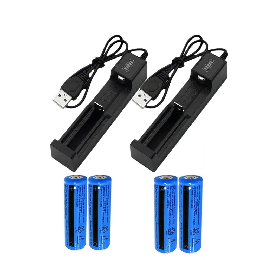 4pcs 3000mAh 18650 Rechargeable Battery 3.7V for Fashlight Headlamp with 2-Pack USB Battery Charger Set