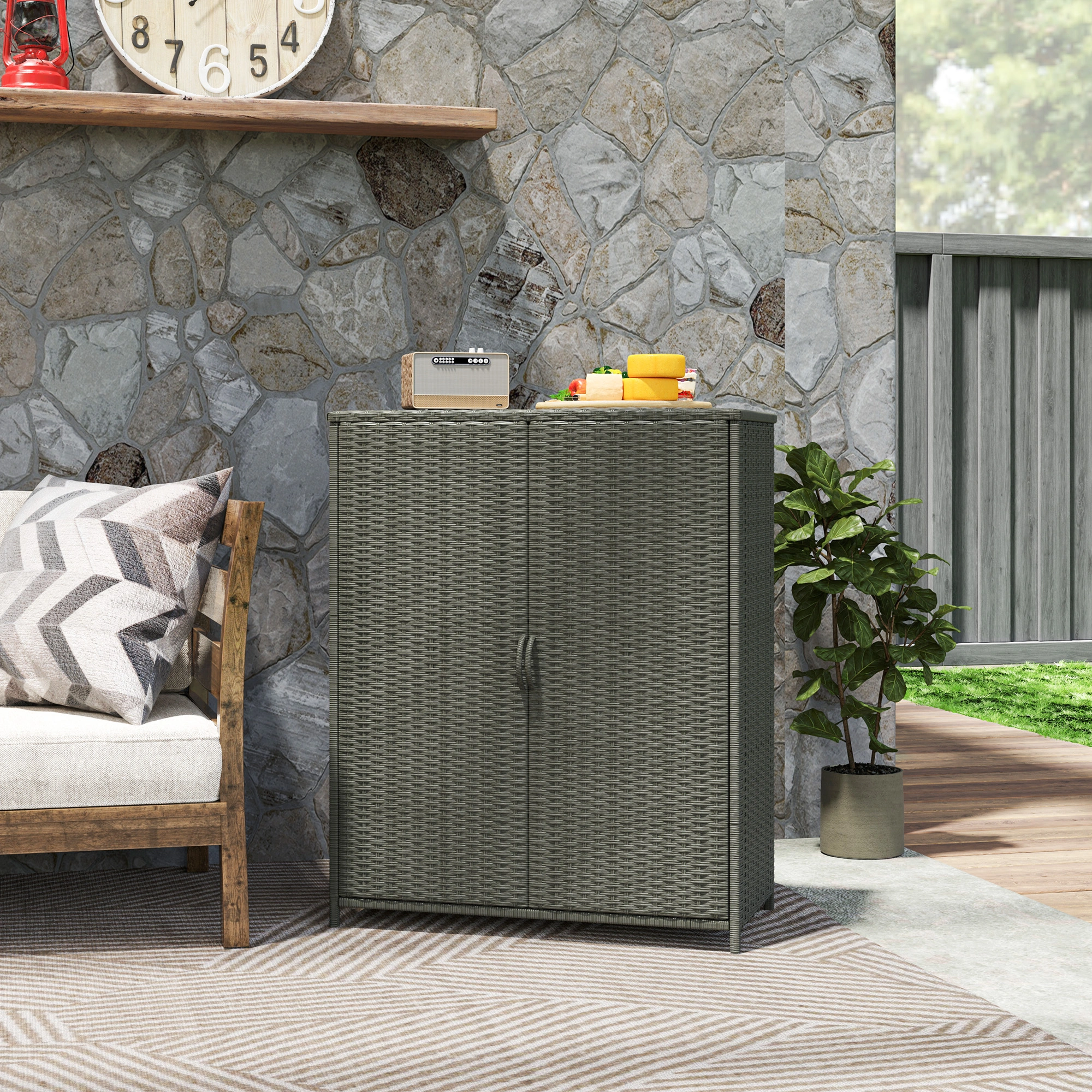 Waterproof Outdoor Storage Cabinet Indoor Outdoor Pool Area Weather Resistant with Drawer view 2