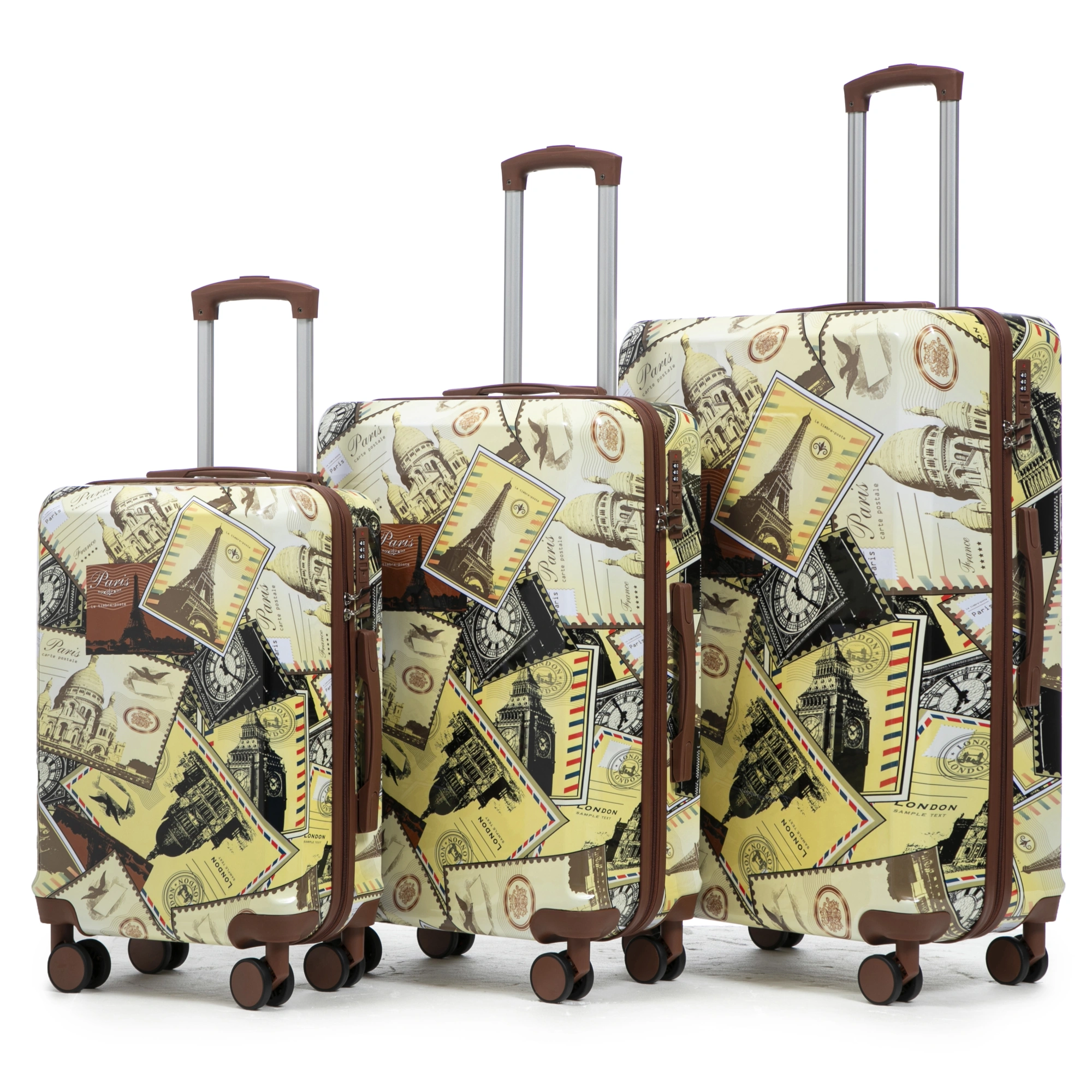 20"/24"/28" 3 pcs/set in PC Spinner Wheel Luggage, Carry on Suitcase, With Printed pattern and Combination Lock (City Stamps)