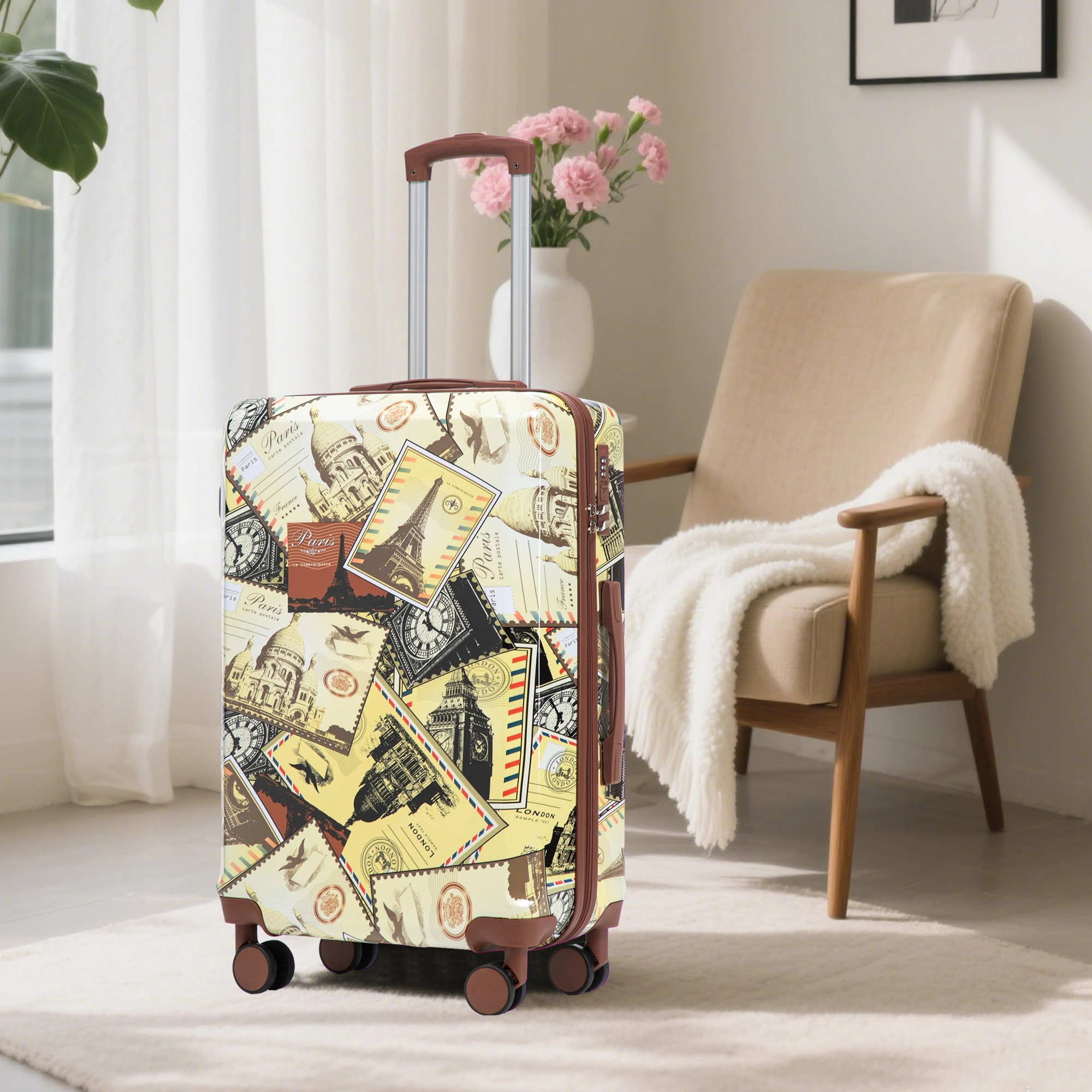 20"/24"/28" 3 pcs/set in PC Spinner Wheel Luggage, Carry on Suitcase, With Printed pattern and Combination Lock (City Stamps) view 12