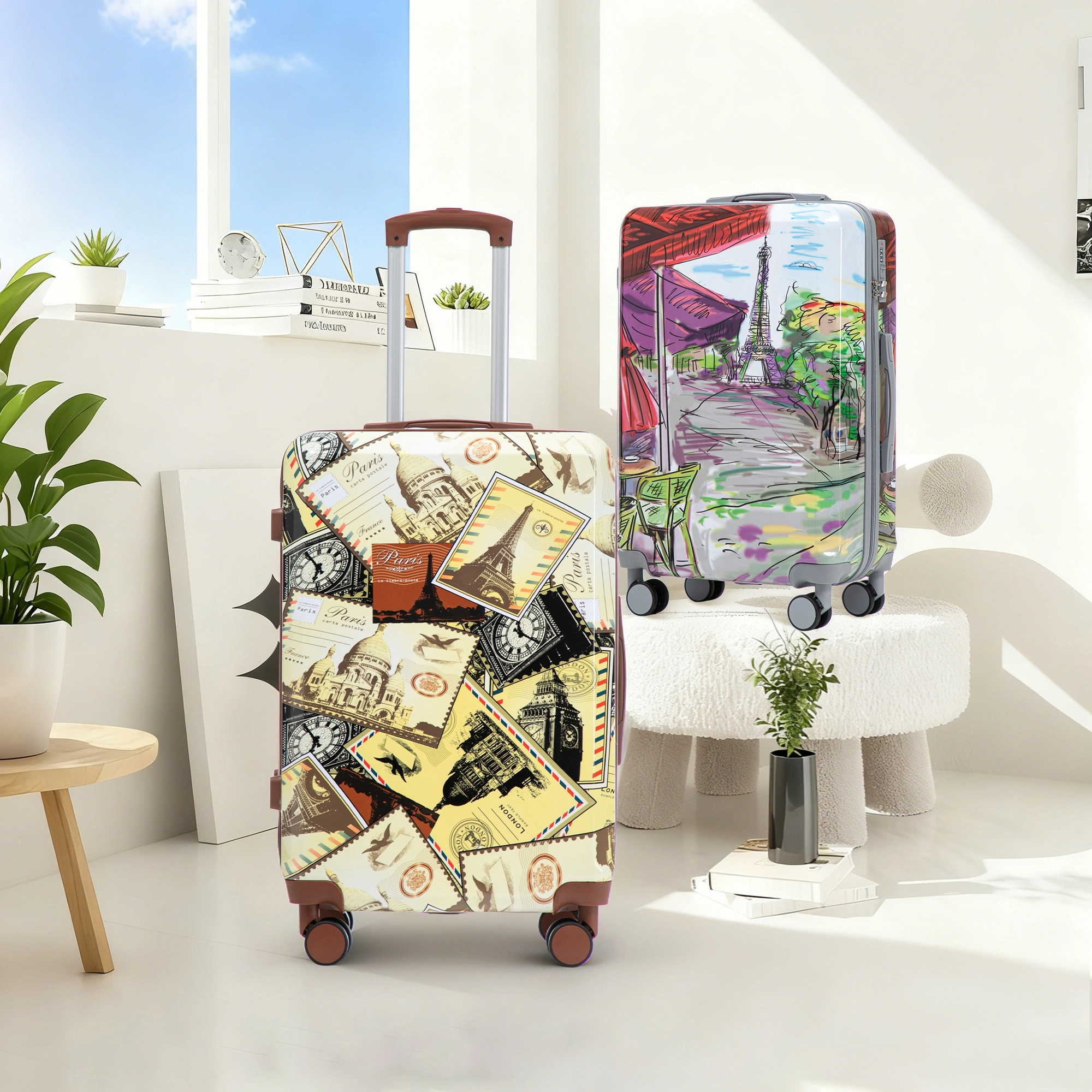 20"/24"/28" 3 pcs/set in PC Spinner Wheel Luggage, Carry on Suitcase, With Printed pattern and Combination Lock (City Stamps) view 3