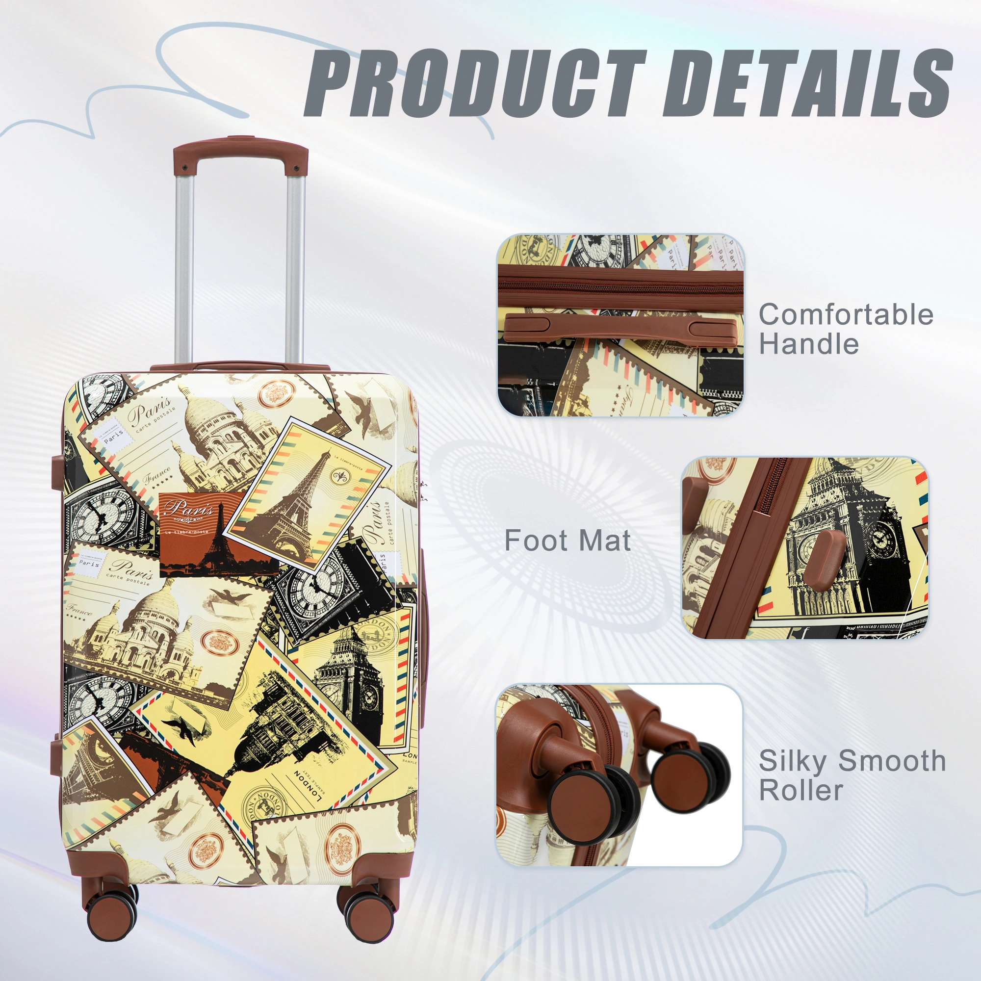 20"/24"/28" 3 pcs/set in PC Spinner Wheel Luggage, Carry on Suitcase, With Printed pattern and Combination Lock (City Stamps) view 4