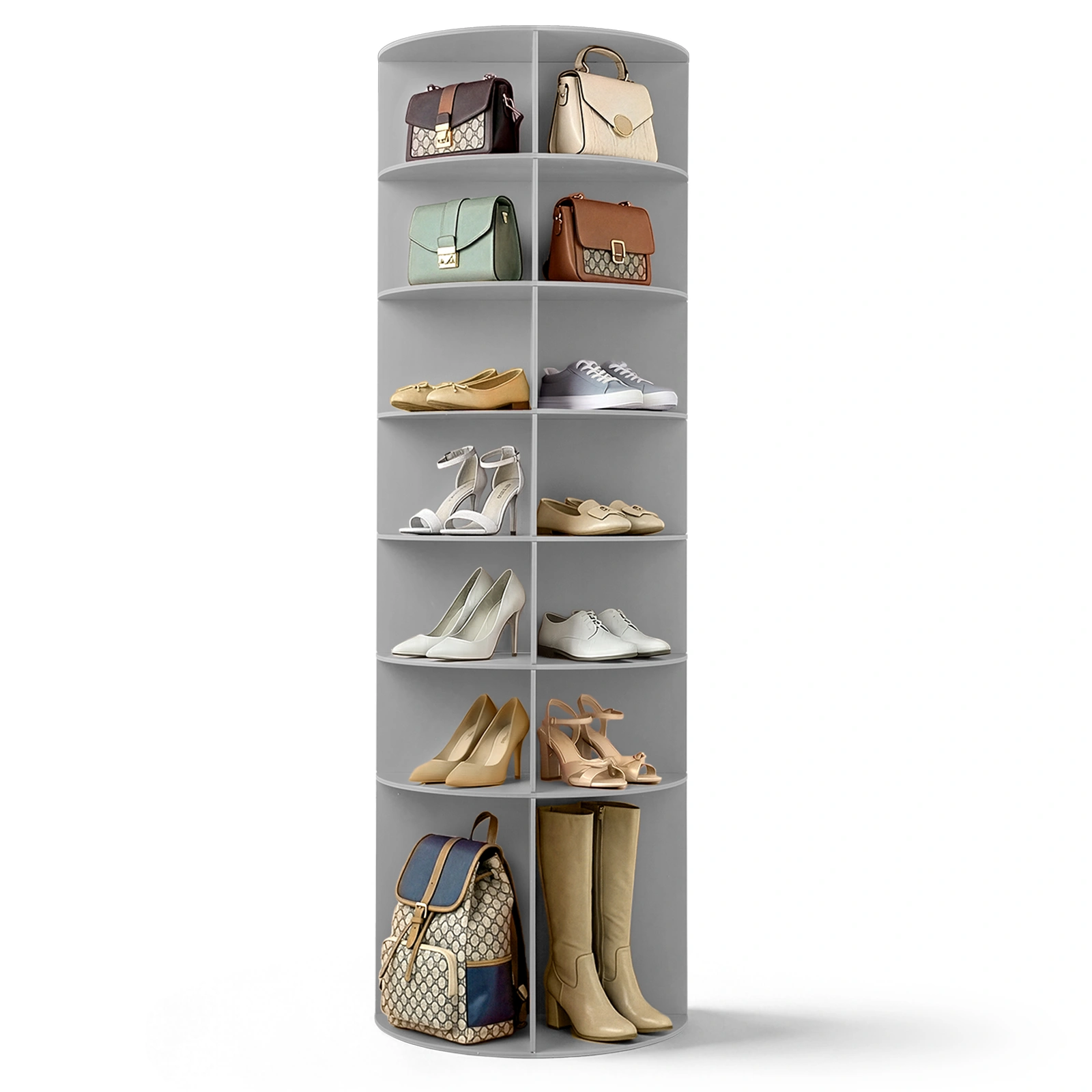 7-tier, 360° rotating wood-plastic composite shoe rack, 60*60*184cm, gray view 16