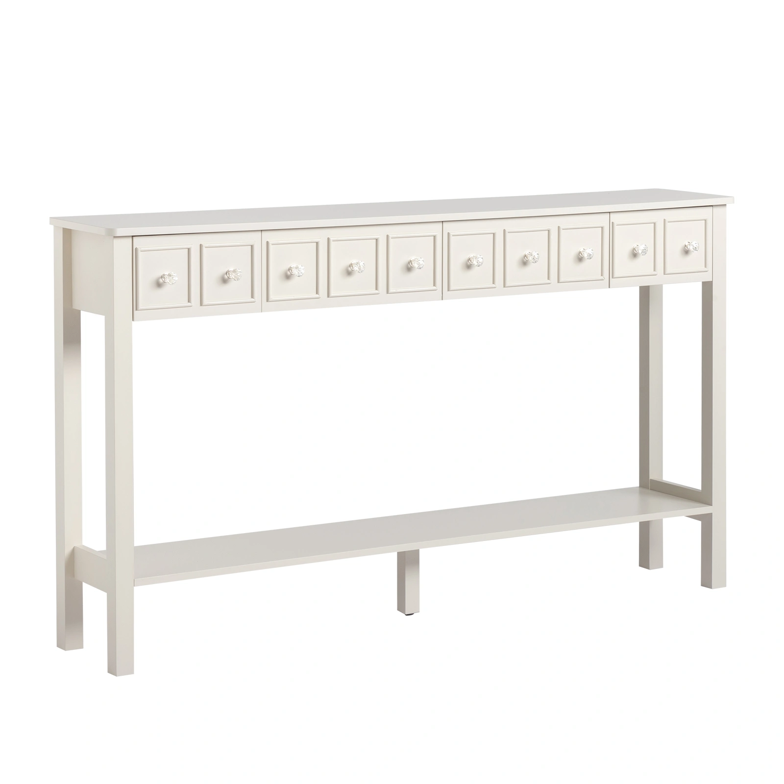 White Narrow Console Table with Multi-Size Drawers & Bottom Shelf, Entryway Hallway Storage Sofa Table view 10