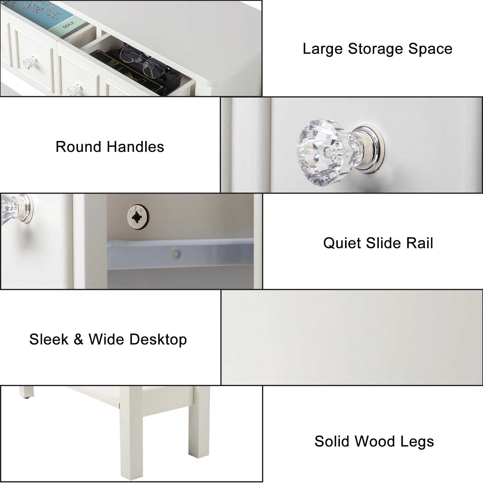 White Narrow Console Table with Multi-Size Drawers & Bottom Shelf, Entryway Hallway Storage Sofa Table view 3