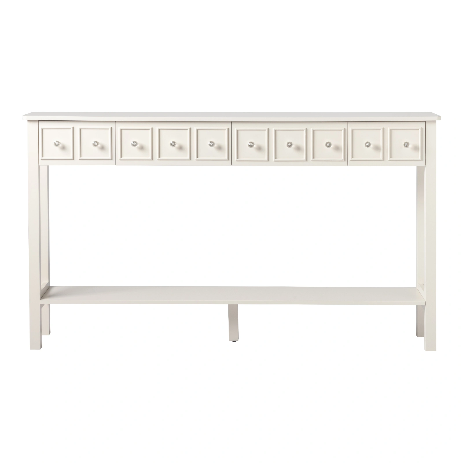 White Narrow Console Table with Multi-Size Drawers & Bottom Shelf, Entryway Hallway Storage Sofa Table view 9