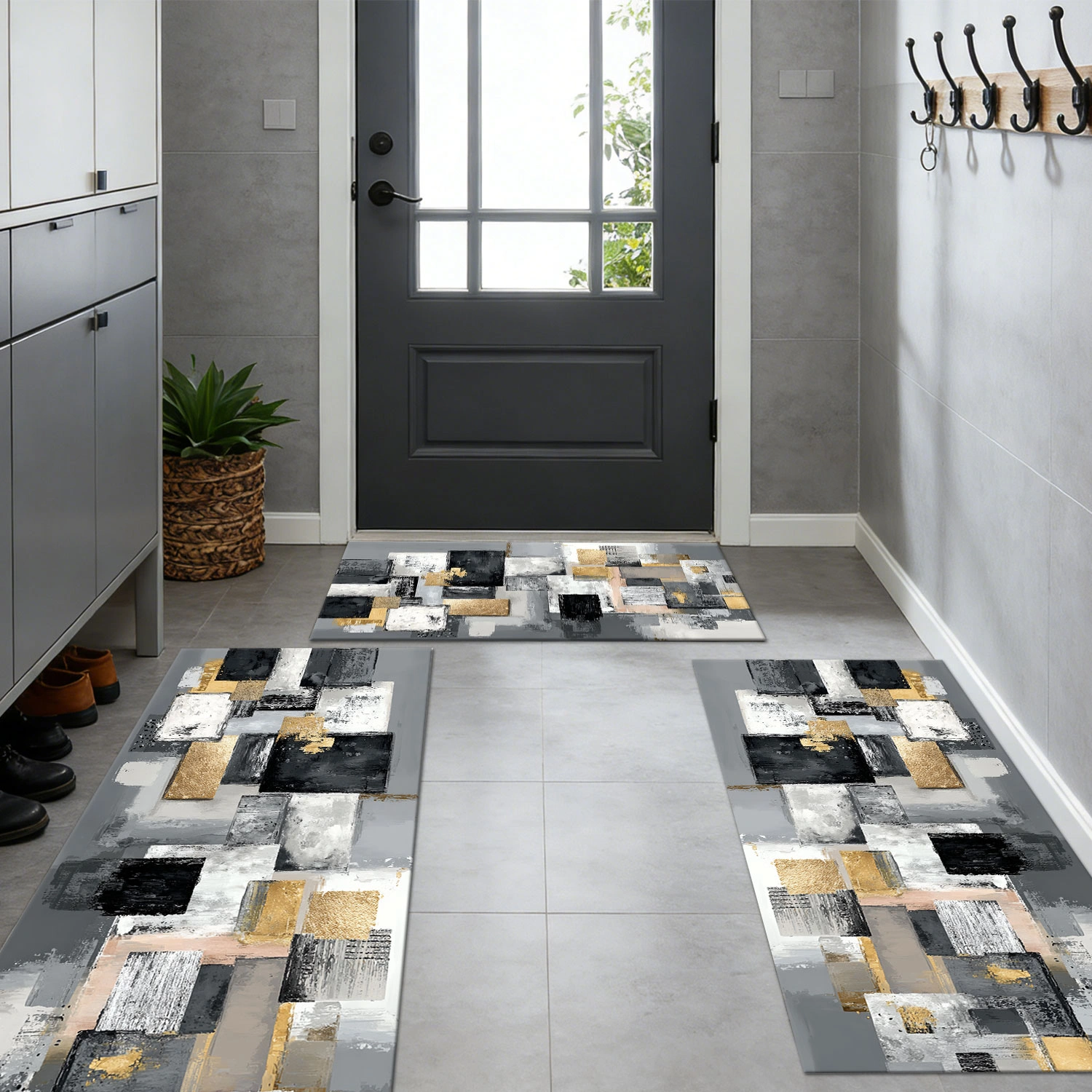 Three-piece kitchen rug set, non-slip and washable, abstract pattern kitchen hallway rug, soft and comfortable, suitable for sinks, floors, entrances, hallways and bathrooms. view 10