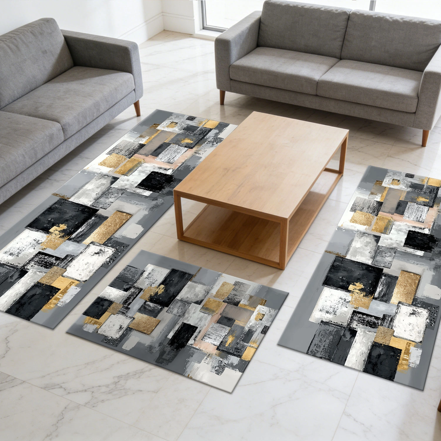 Three-piece kitchen rug set, non-slip and washable, abstract pattern kitchen hallway rug, soft and comfortable, suitable for sinks, floors, entrances, hallways and bathrooms. view 12