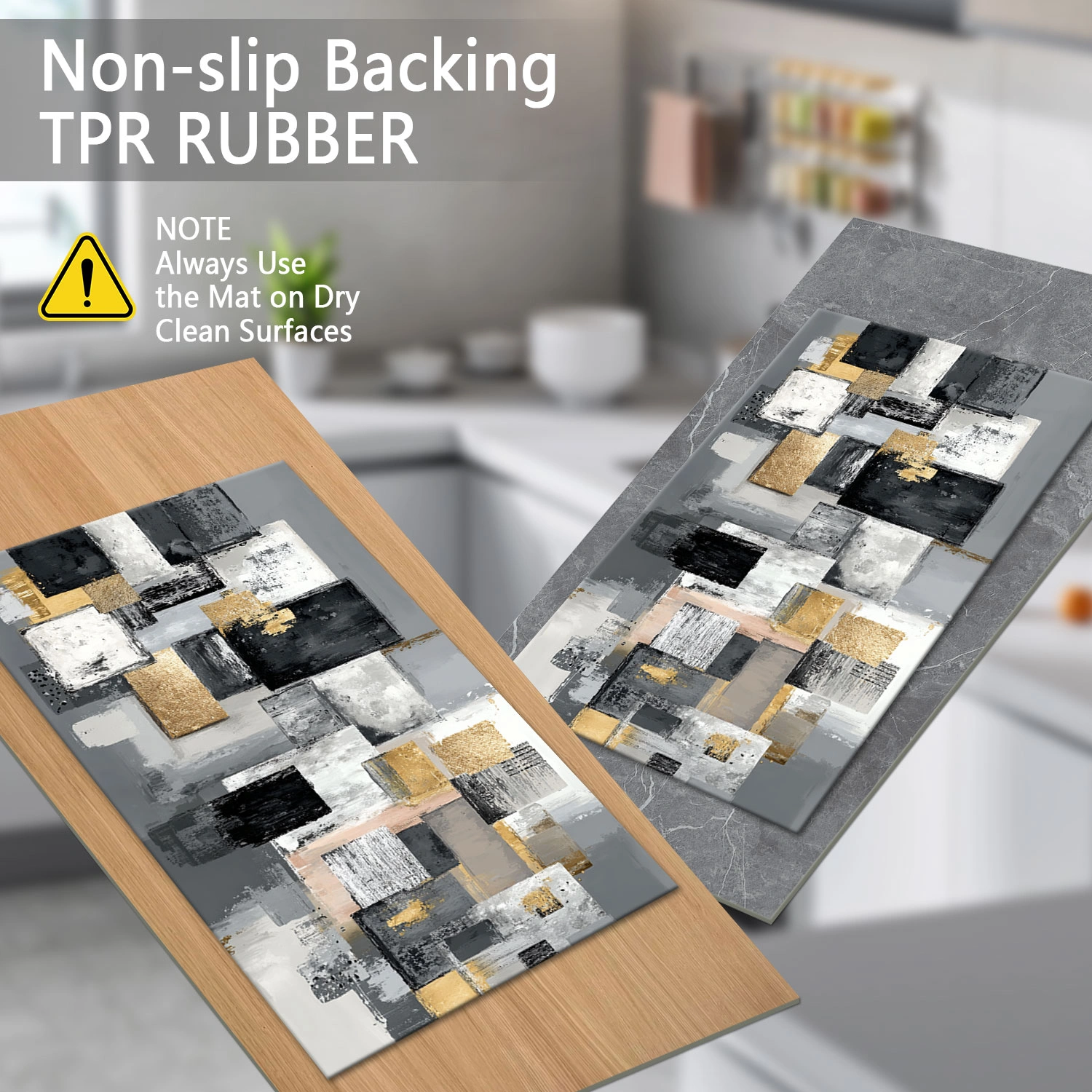 Three-piece kitchen rug set, non-slip and washable, abstract pattern kitchen hallway rug, soft and comfortable, suitable for sinks, floors, entrances, hallways and bathrooms. view 6
