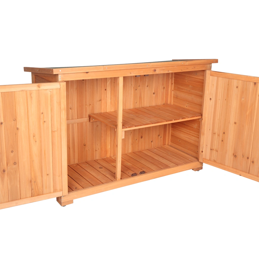 Outdoor Storage Cabinet with Double Doors Fir Wood Garden Yard Shed Locker - Orange Red view 10