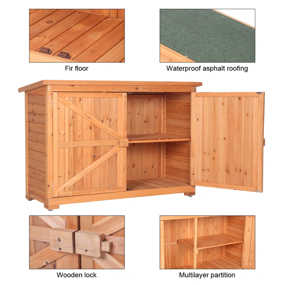 Outdoor Storage Cabinet with Double Doors Fir Wood Garden Yard Shed Locker - Orange Red view 11