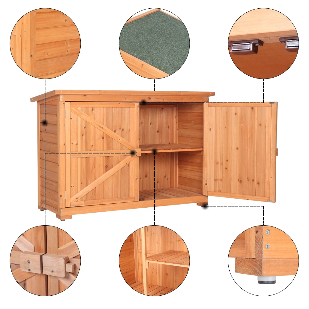 Outdoor Storage Cabinet with Double Doors Fir Wood Garden Yard Shed Locker - Orange Red view 12