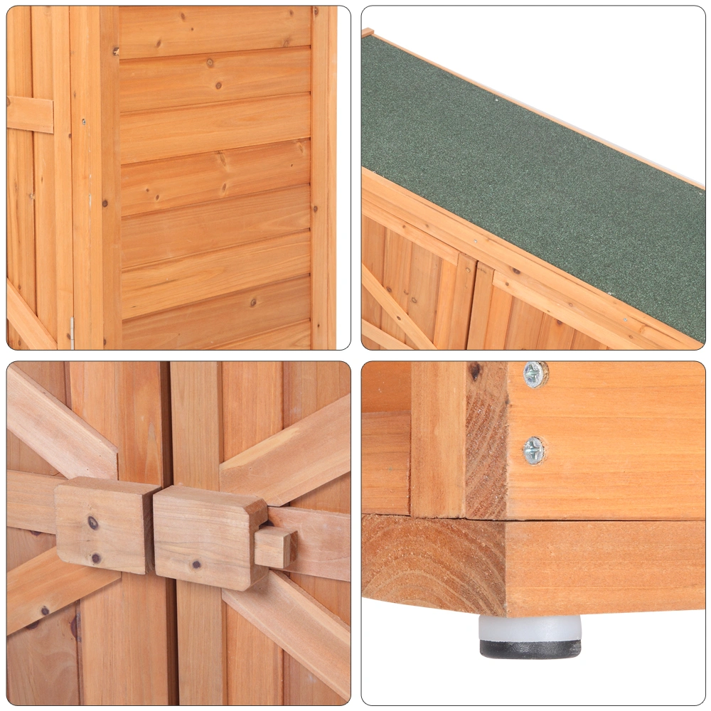 Outdoor Storage Cabinet with Double Doors Fir Wood Garden Yard Shed Locker - Orange Red view 17