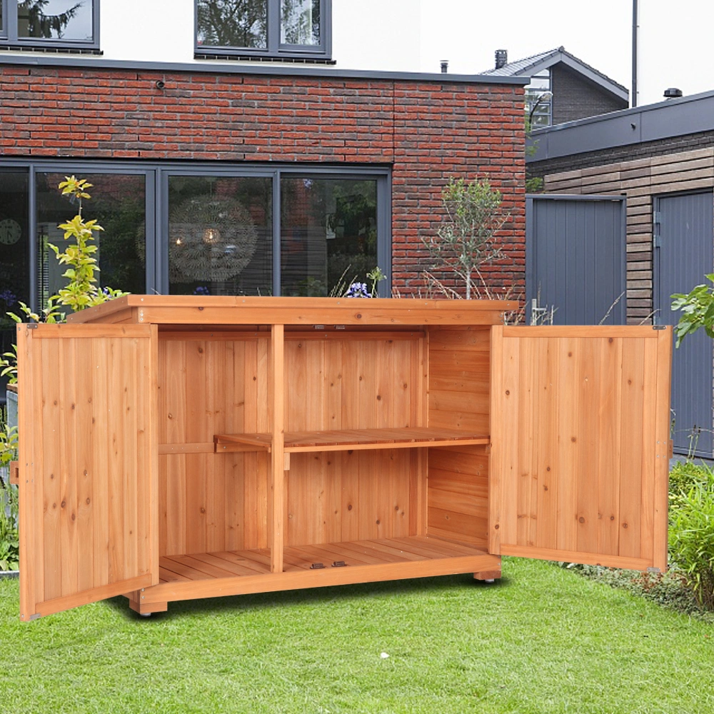 Outdoor Storage Cabinet with Double Doors Fir Wood Garden Yard Shed Locker - Orange Red view 19