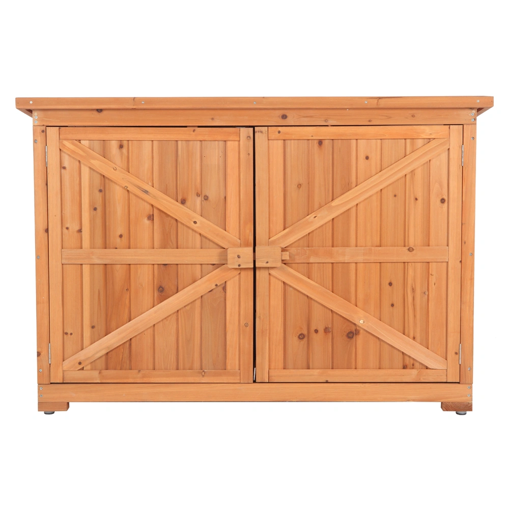 Outdoor Storage Cabinet with Double Doors Fir Wood Garden Yard Shed Locker - Orange Red view 2