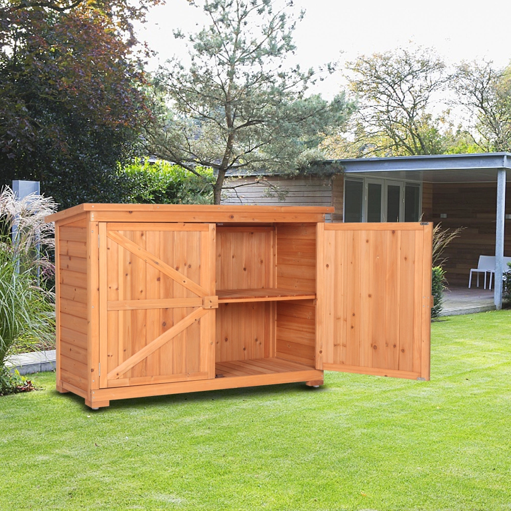 Outdoor Storage Cabinet with Double Doors Fir Wood Garden Yard Shed Locker - Orange Red view 20