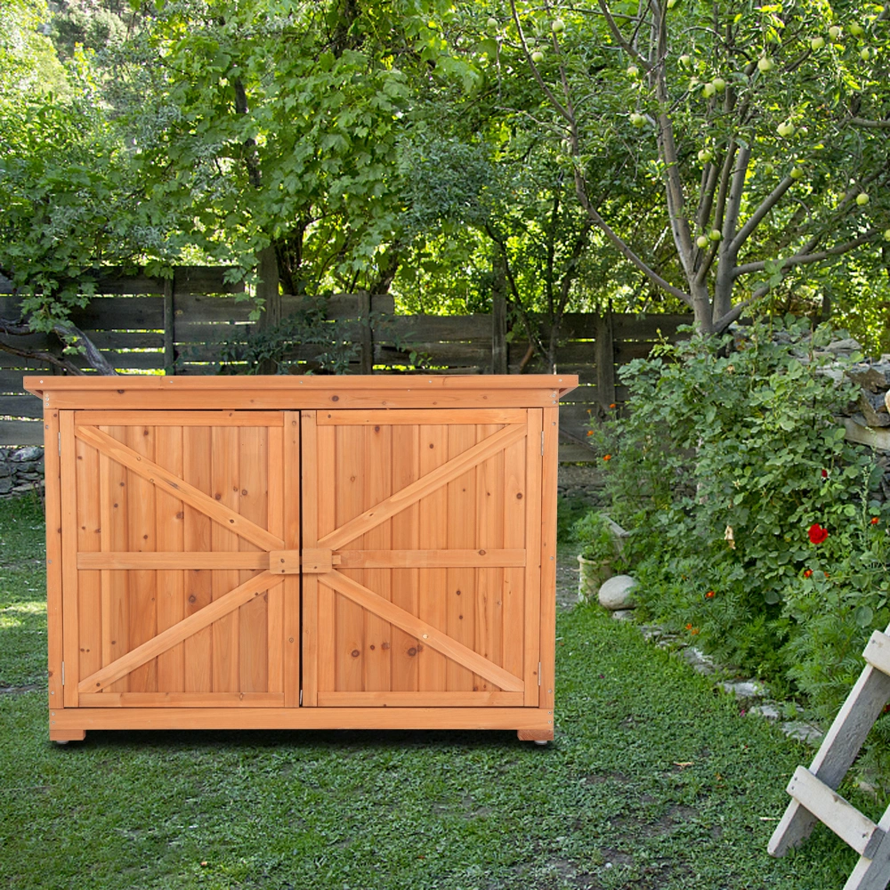 Outdoor Storage Cabinet with Double Doors Fir Wood Garden Yard Shed Locker - Orange Red view 21