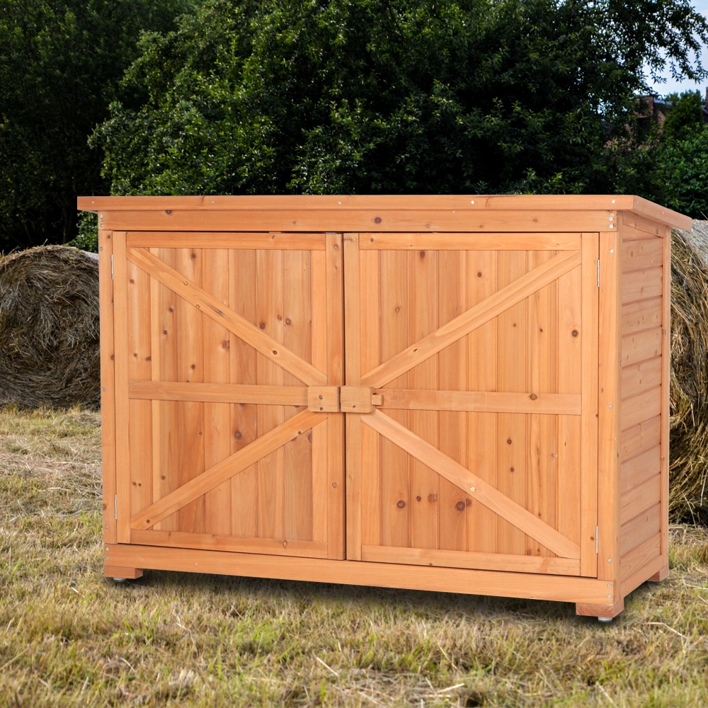 Outdoor Storage Cabinet with Double Doors Fir Wood Garden Yard Shed Locker - Orange Red view 22
