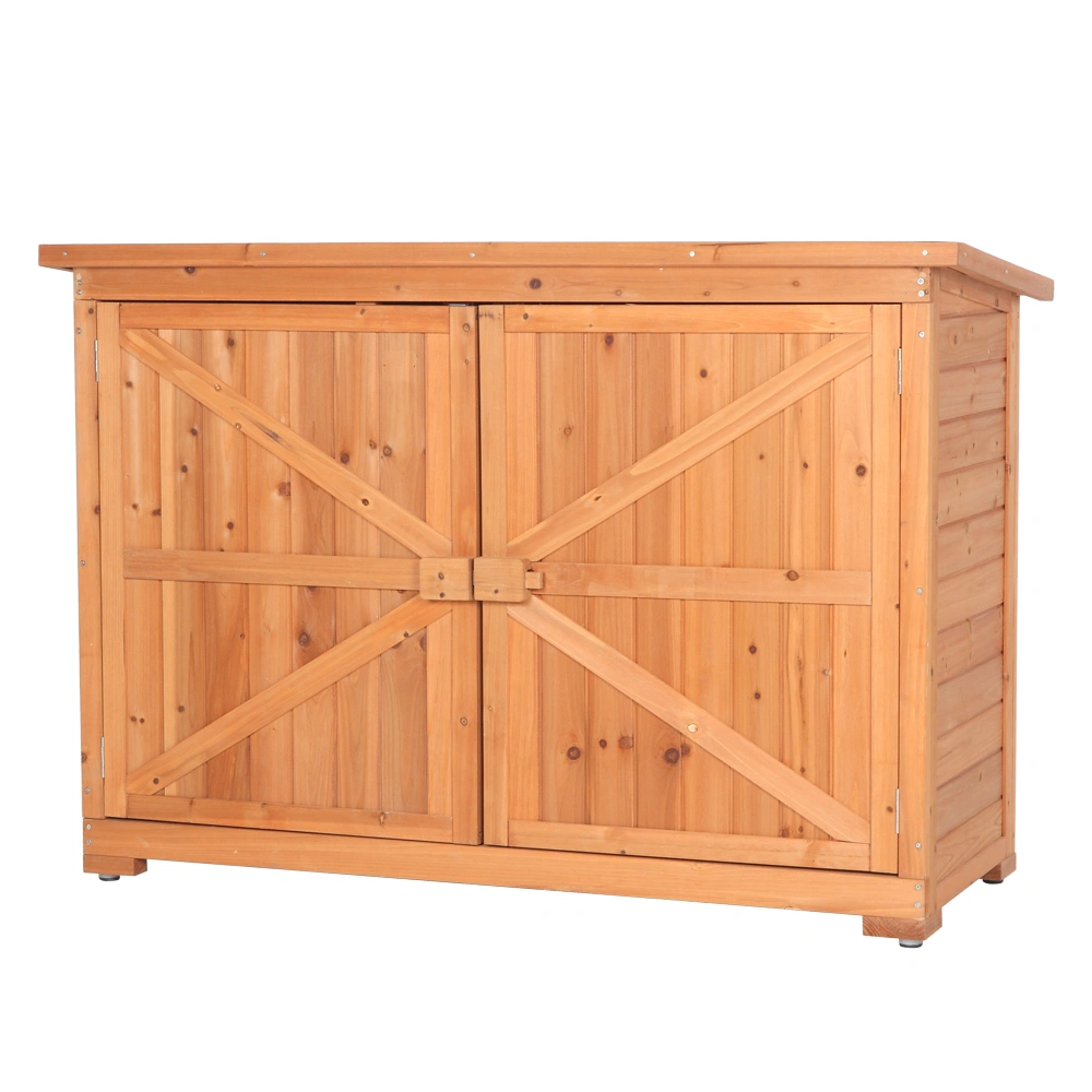 Outdoor Storage Cabinet with Double Doors Fir Wood Garden Yard Shed Locker - Orange Red view 3