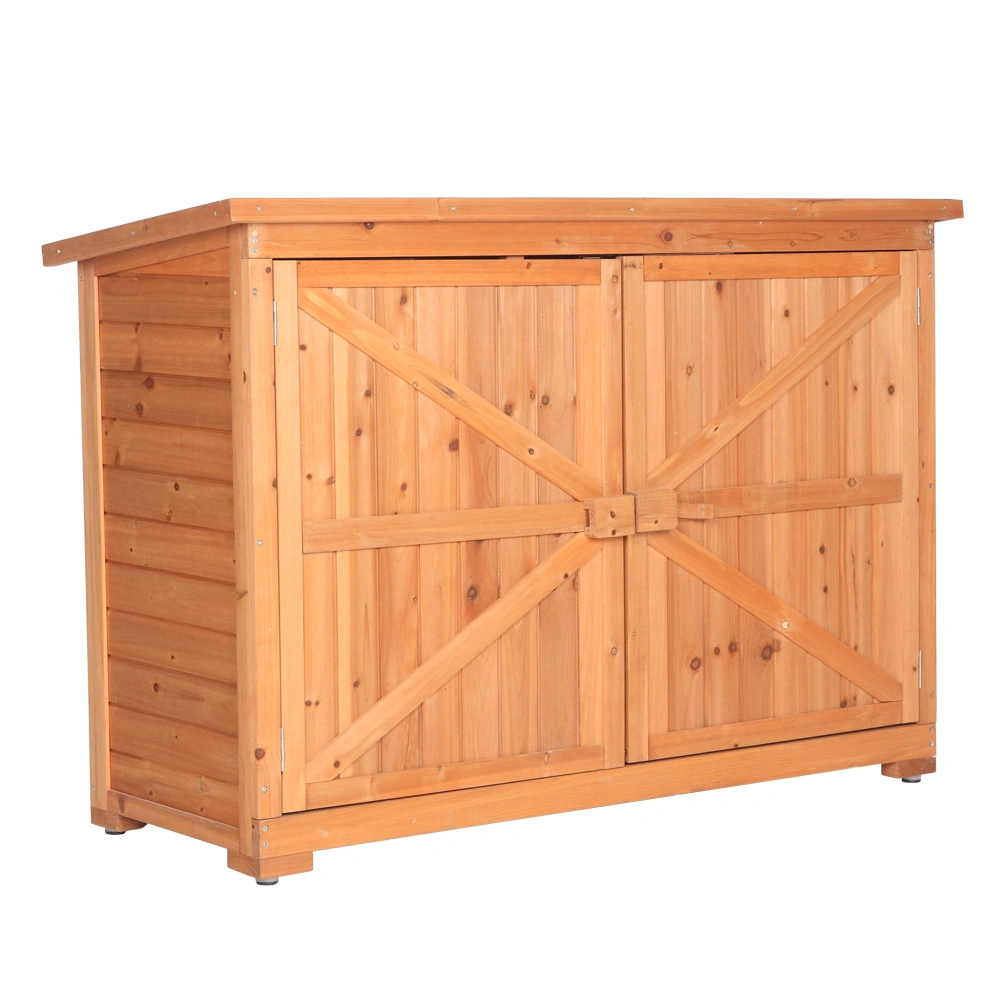 Outdoor Storage Cabinet with Double Doors Fir Wood Garden Yard Shed Locker - Orange Red view 4