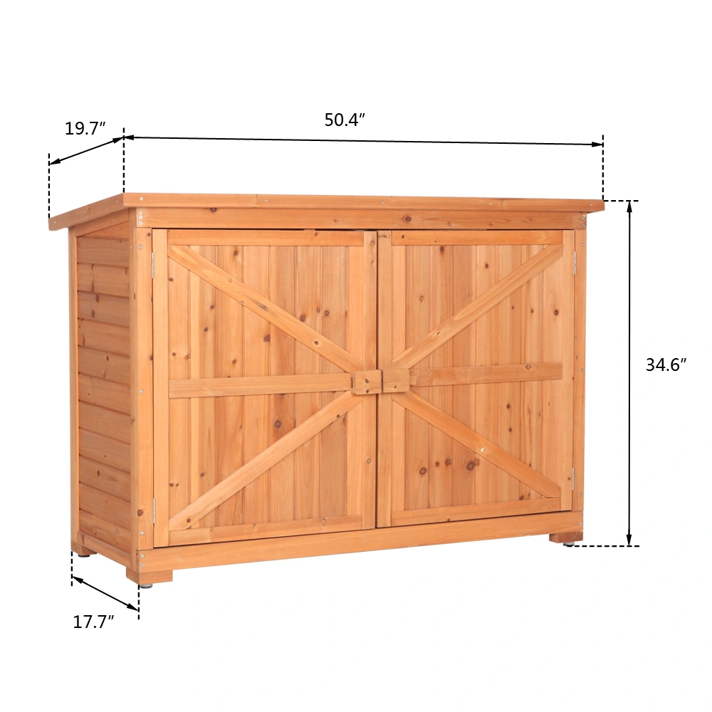 Outdoor Storage Cabinet with Double Doors Fir Wood Garden Yard Shed Locker - Orange Red view 5
