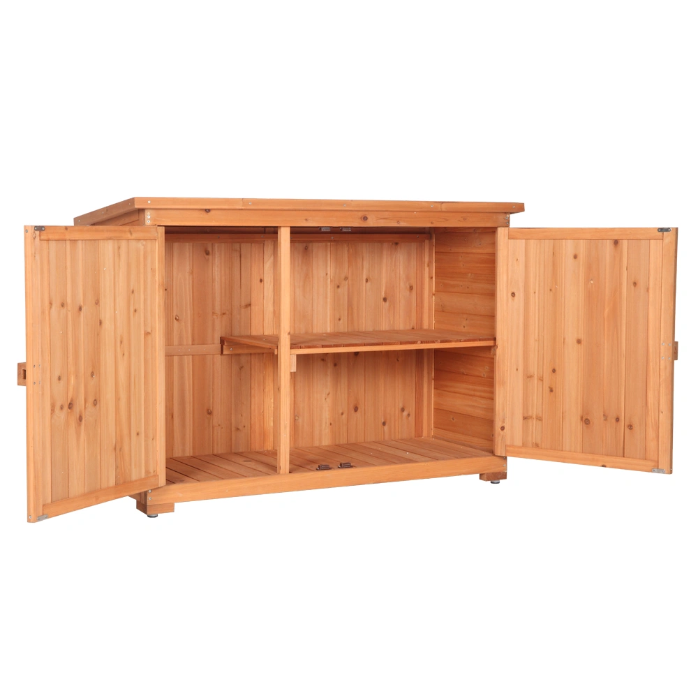 Outdoor Storage Cabinet with Double Doors Fir Wood Garden Yard Shed Locker - Orange Red view 6