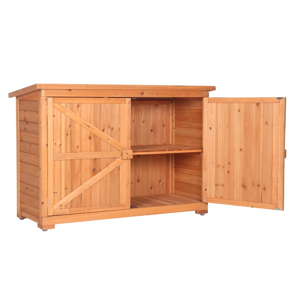 Outdoor Storage Cabinet with Double Doors Fir Wood Garden Yard Shed Locker - Orange Red view 7