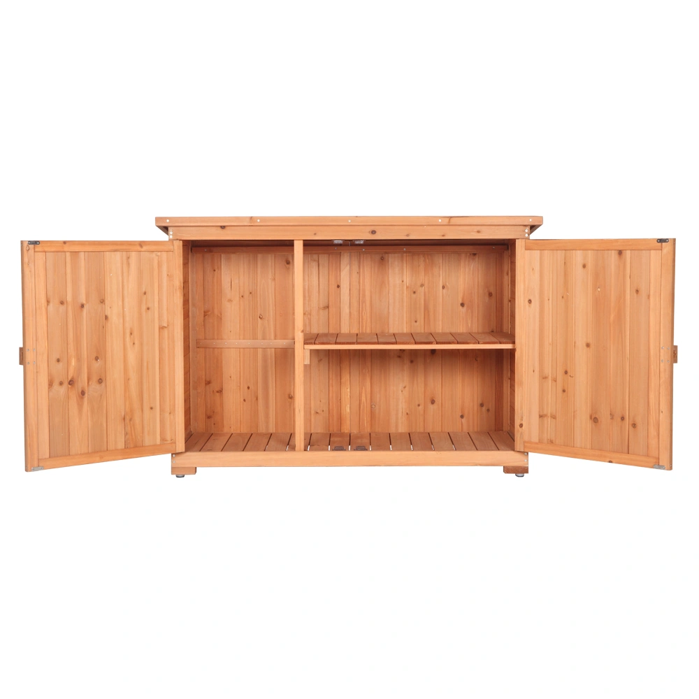 Outdoor Storage Cabinet with Double Doors Fir Wood Garden Yard Shed Locker - Orange Red view 8