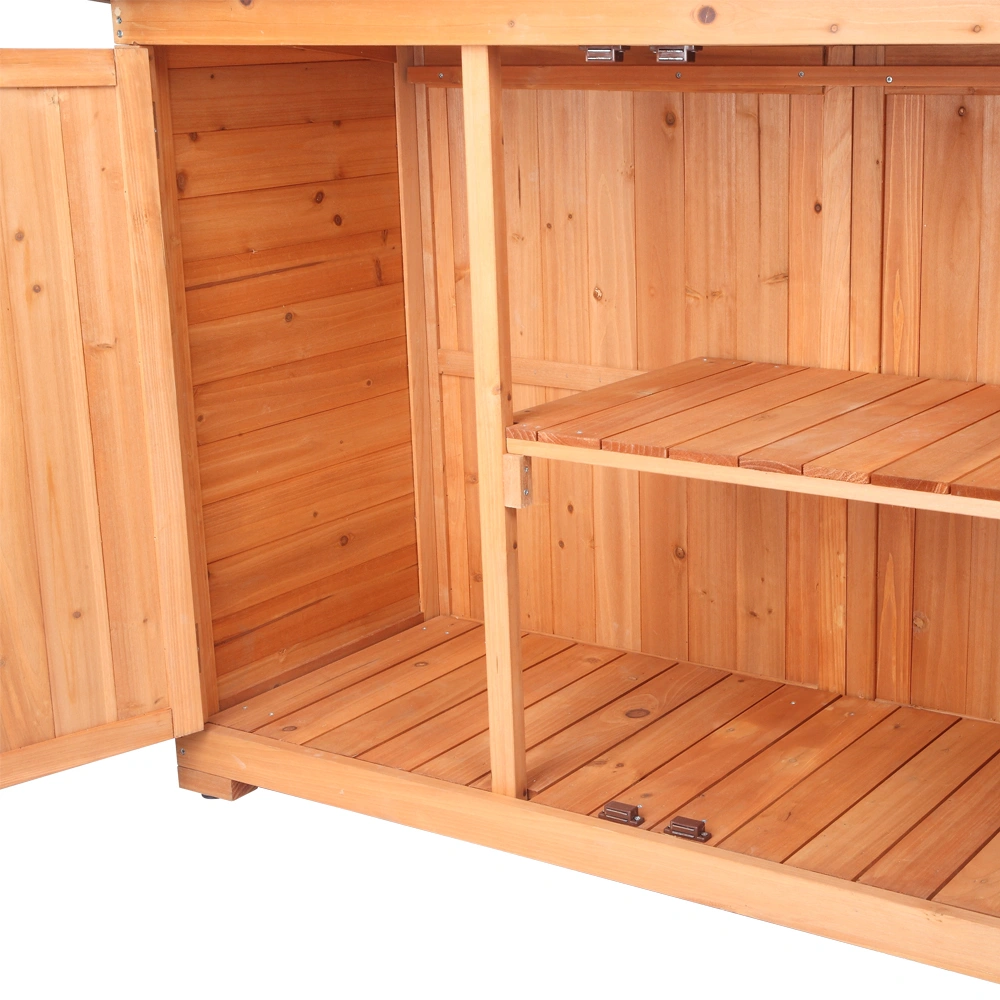 Outdoor Storage Cabinet with Double Doors Fir Wood Garden Yard Shed Locker - Orange Red view 9
