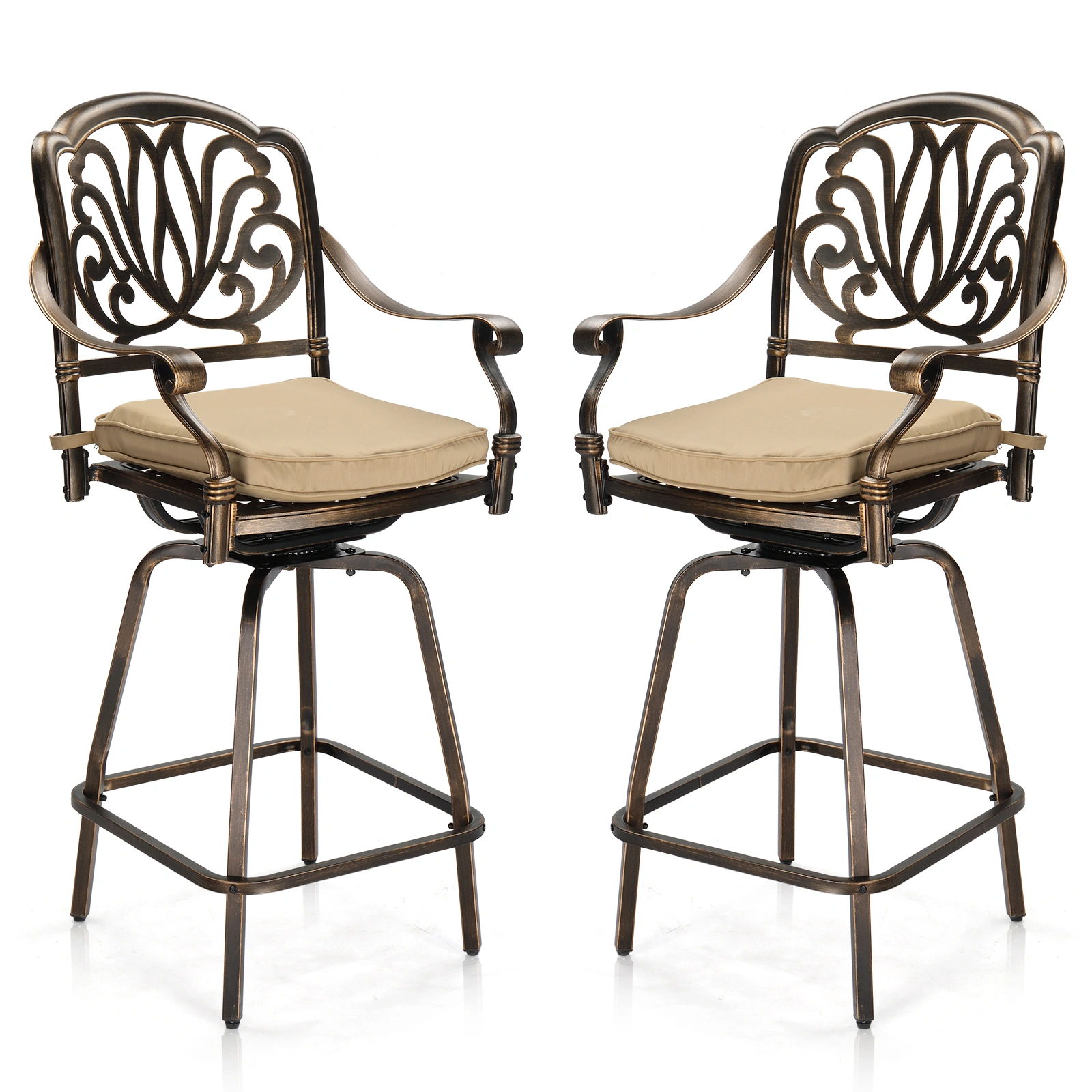 Outdoor Swivel Bar Stools Set of 2, Cast Aluminum Patio Bar Height Chairs, All-Weather Bar Dining Chairs Outdoor Swivel Chairs Furniture (Elizabethan Back) view 2