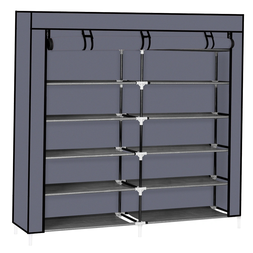 7 Tiers Portable Shoe Rack Closet Fabric Cover Shoe Storage Organizer Cabinet Gray view 13