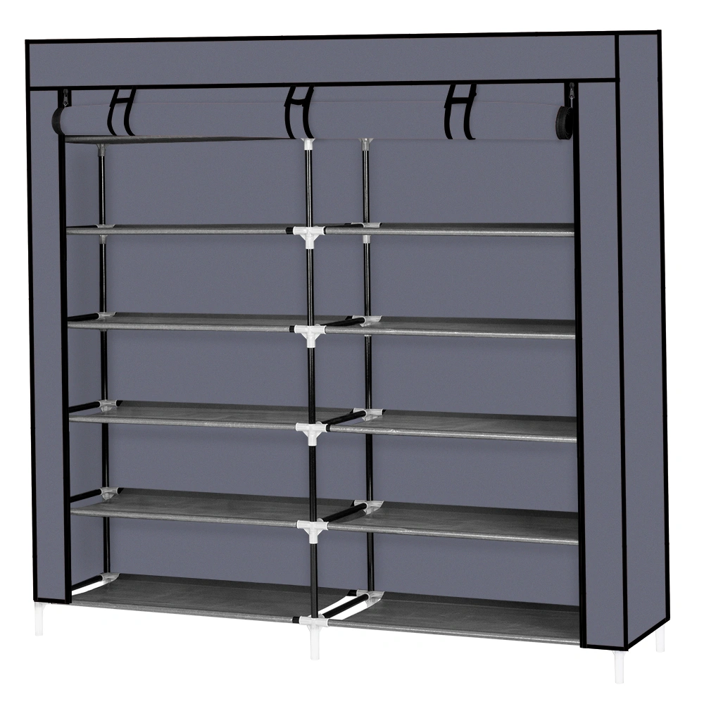 7 Tiers Portable Shoe Rack Closet Fabric Cover Shoe Storage Organizer Cabinet Gray view 14