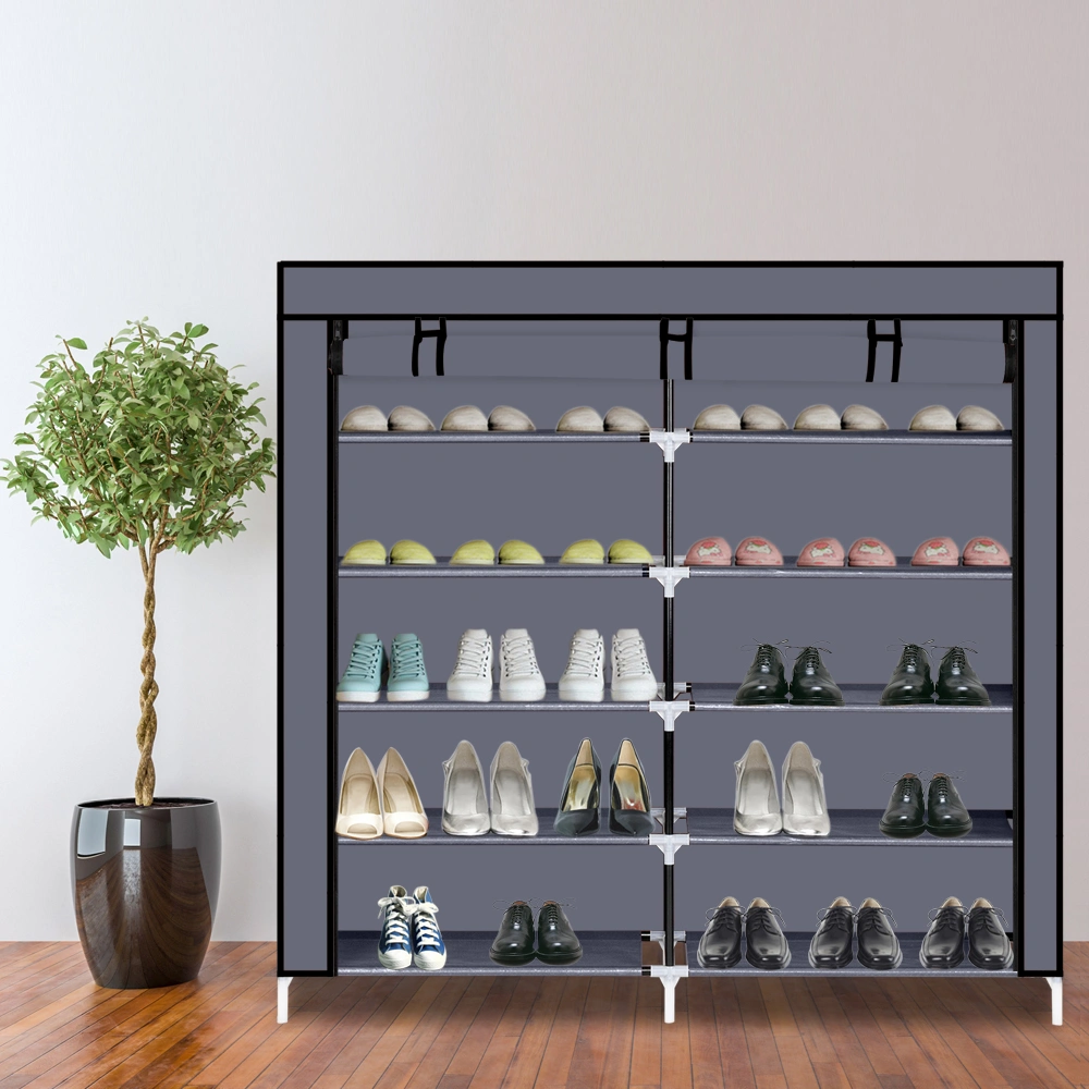 7 Tiers Portable Shoe Rack Closet Fabric Cover Shoe Storage Organizer Cabinet Gray view 18